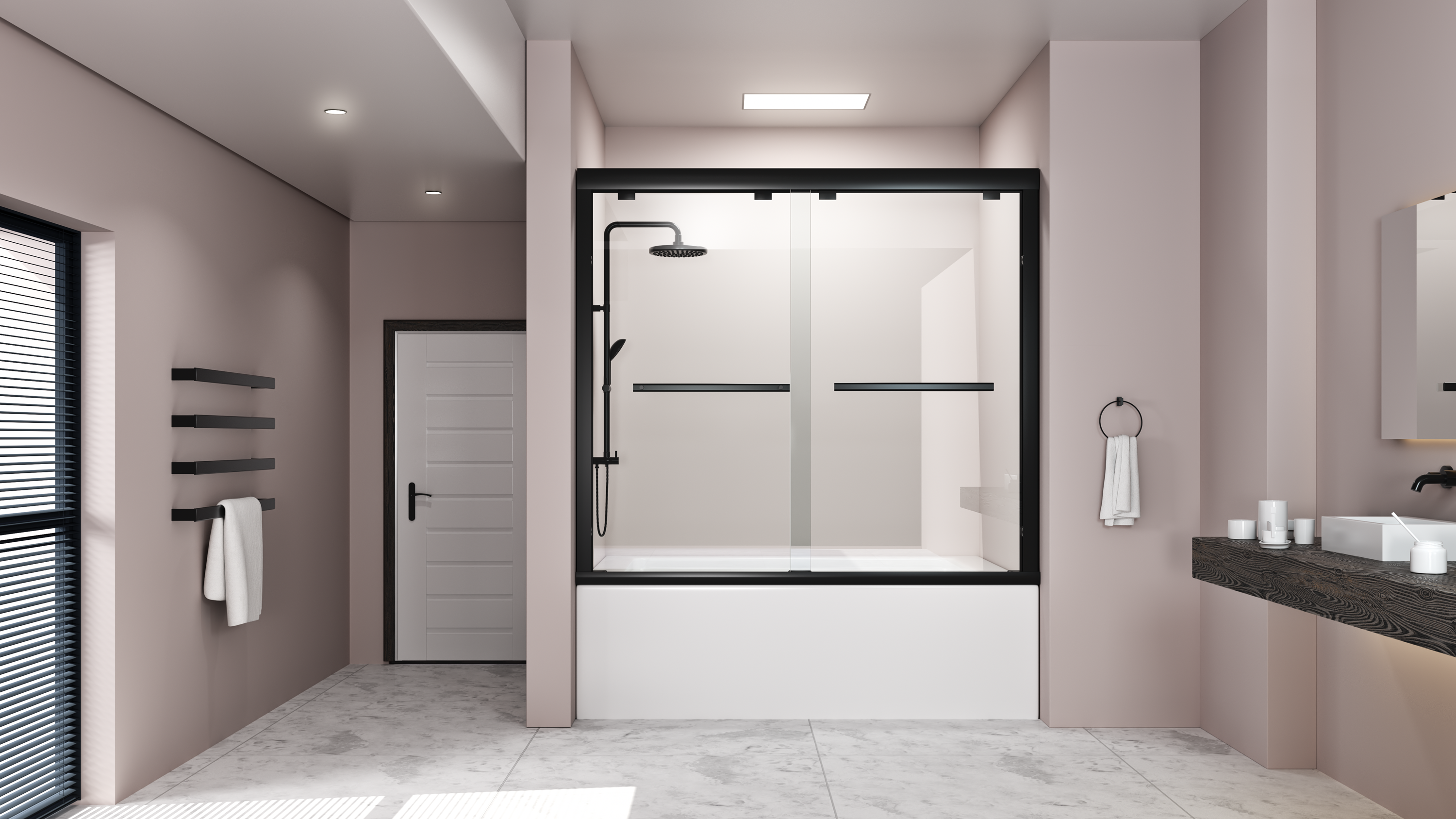 DELAVIN 56-59 in. Semi-Frameless Double Sliding Tub Door, Shower